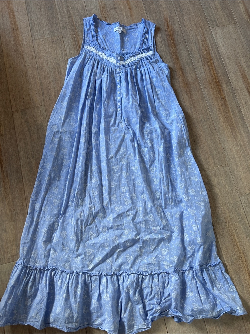 Eileen West Light Blue Floral Sleeveless Maxi Nightgown - Picture 7 of 13